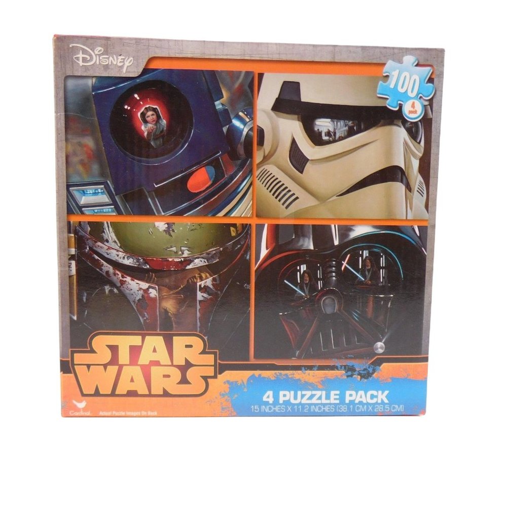Star Wars 4 puzzle pack Boba Fett R2D2 Princess Leia Darth Vader Cardinal Disney - Picture 1 of 8